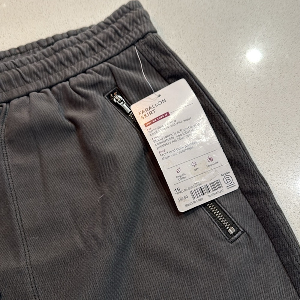 NWT Athleta Farallon Women's Dark Gray Cotton Spandex Draw String Skirt Size 16 - Picture 4 of 7